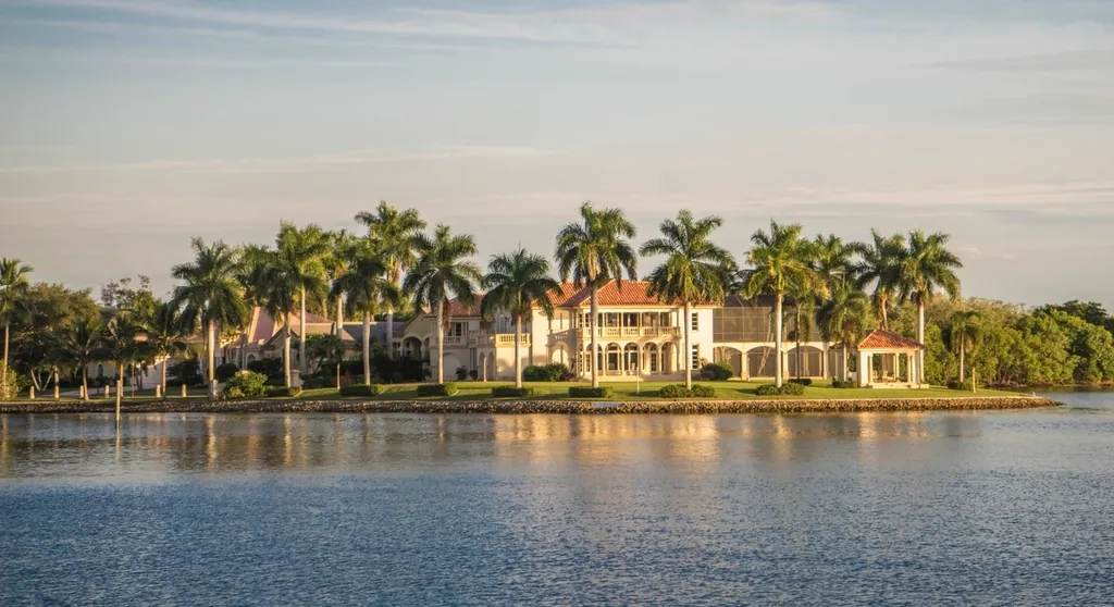 Waterfront homes in Naples at golden hour